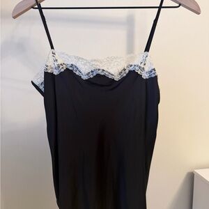 Zara Black Slip Dress with White Lace Trim